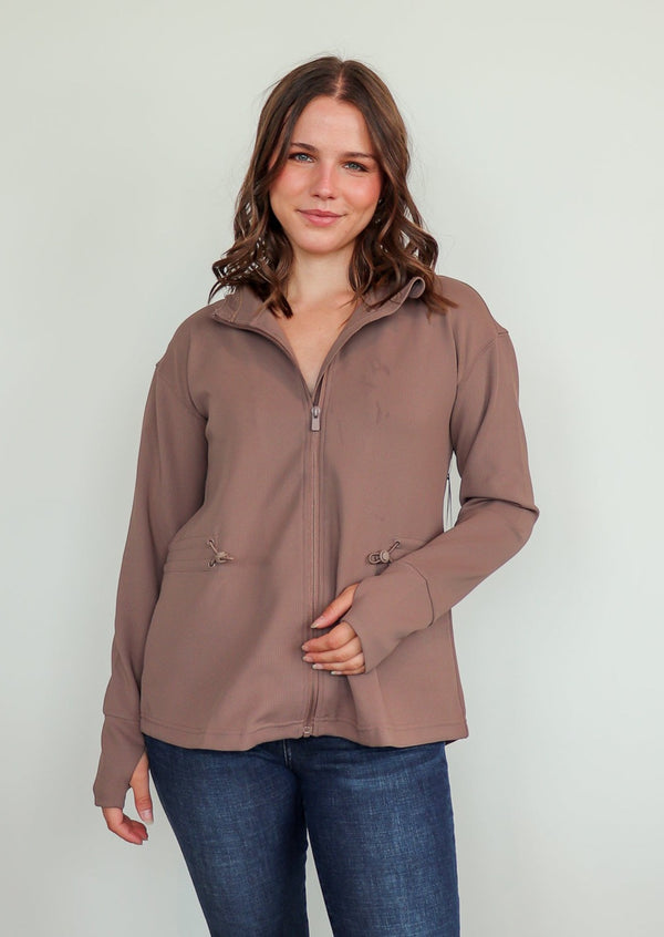 Jacquard Ribbed Hooded Jacket—Deep Taupe