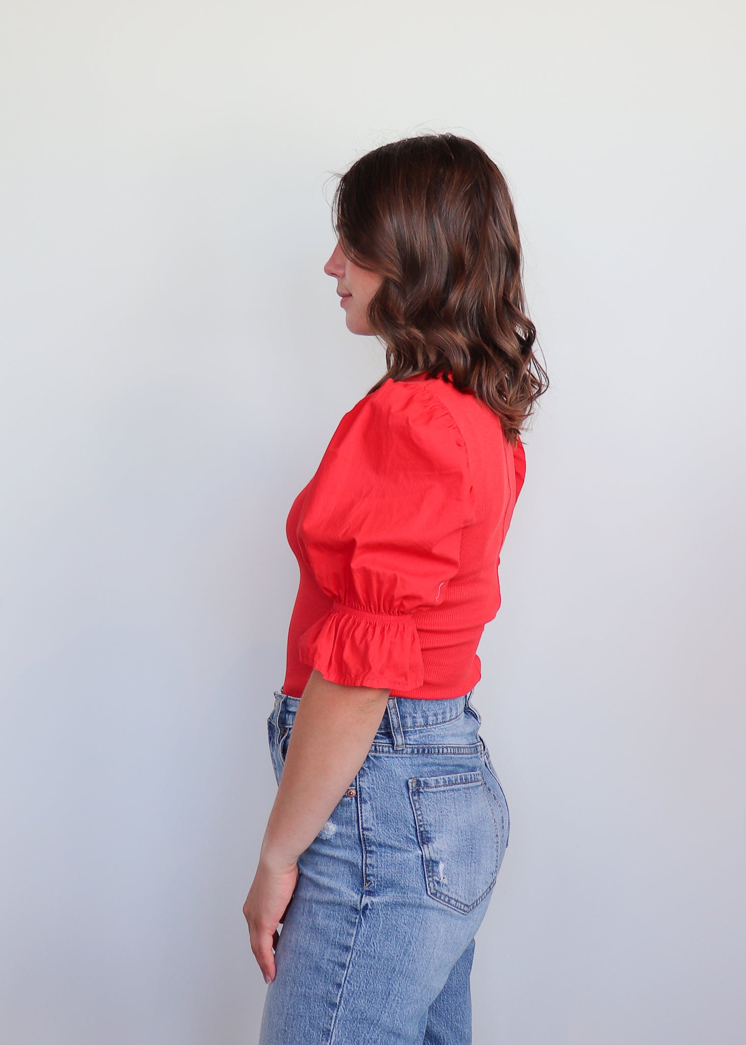 Kenzie Flounce Sleeve Tee—Golden Gate Red **FINAL SALE**