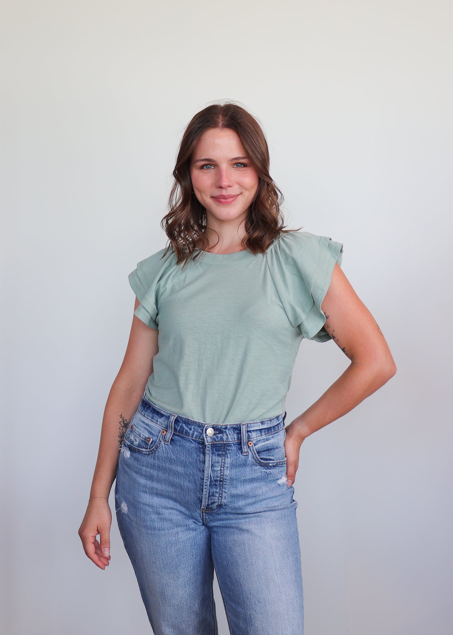Florry Ruffled Raglan Tank-—Laurel Green