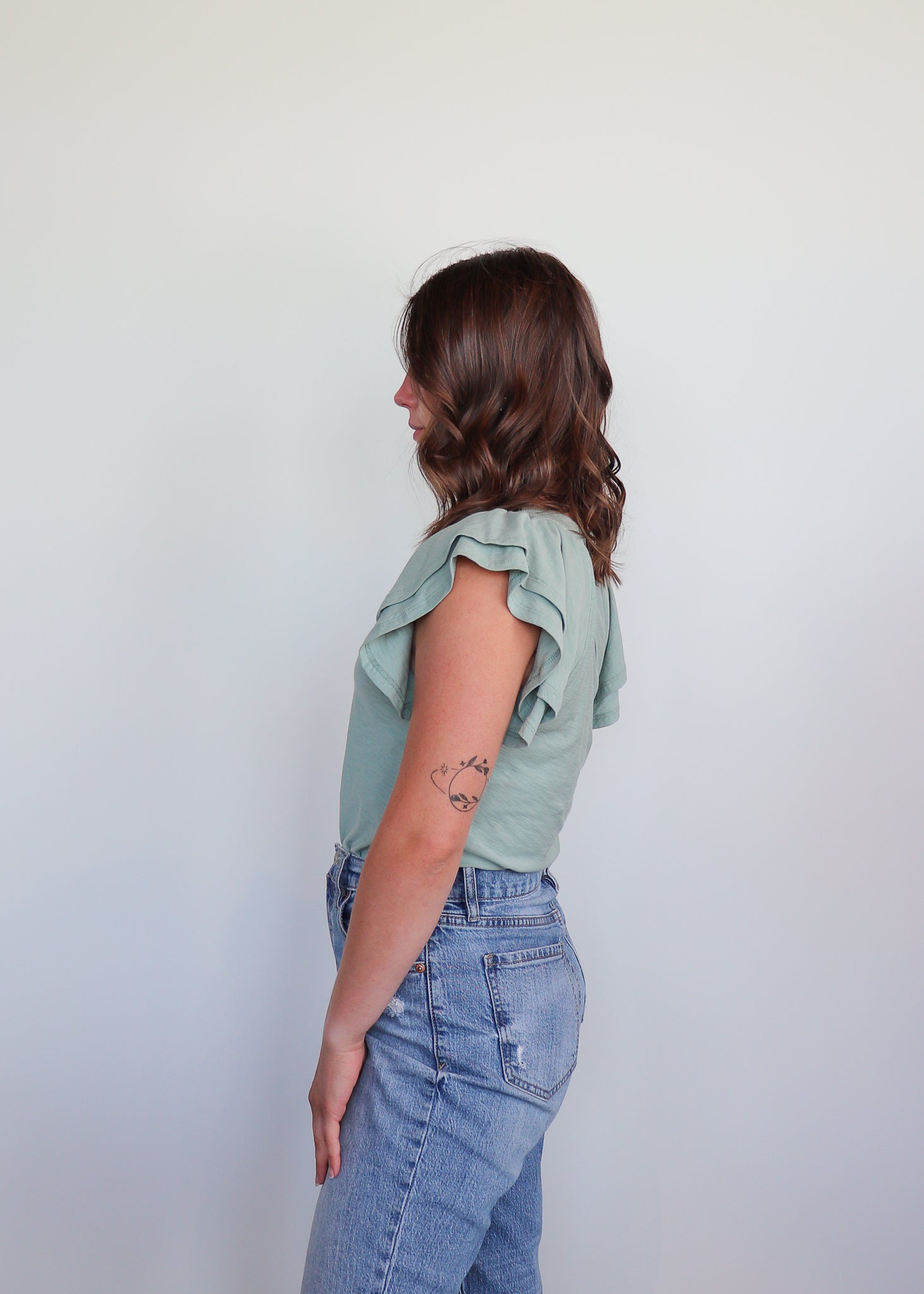 Florry Ruffled Raglan Tank-—Laurel Green