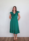 Aria Contrast Ruffle Midi Dress—Emerald