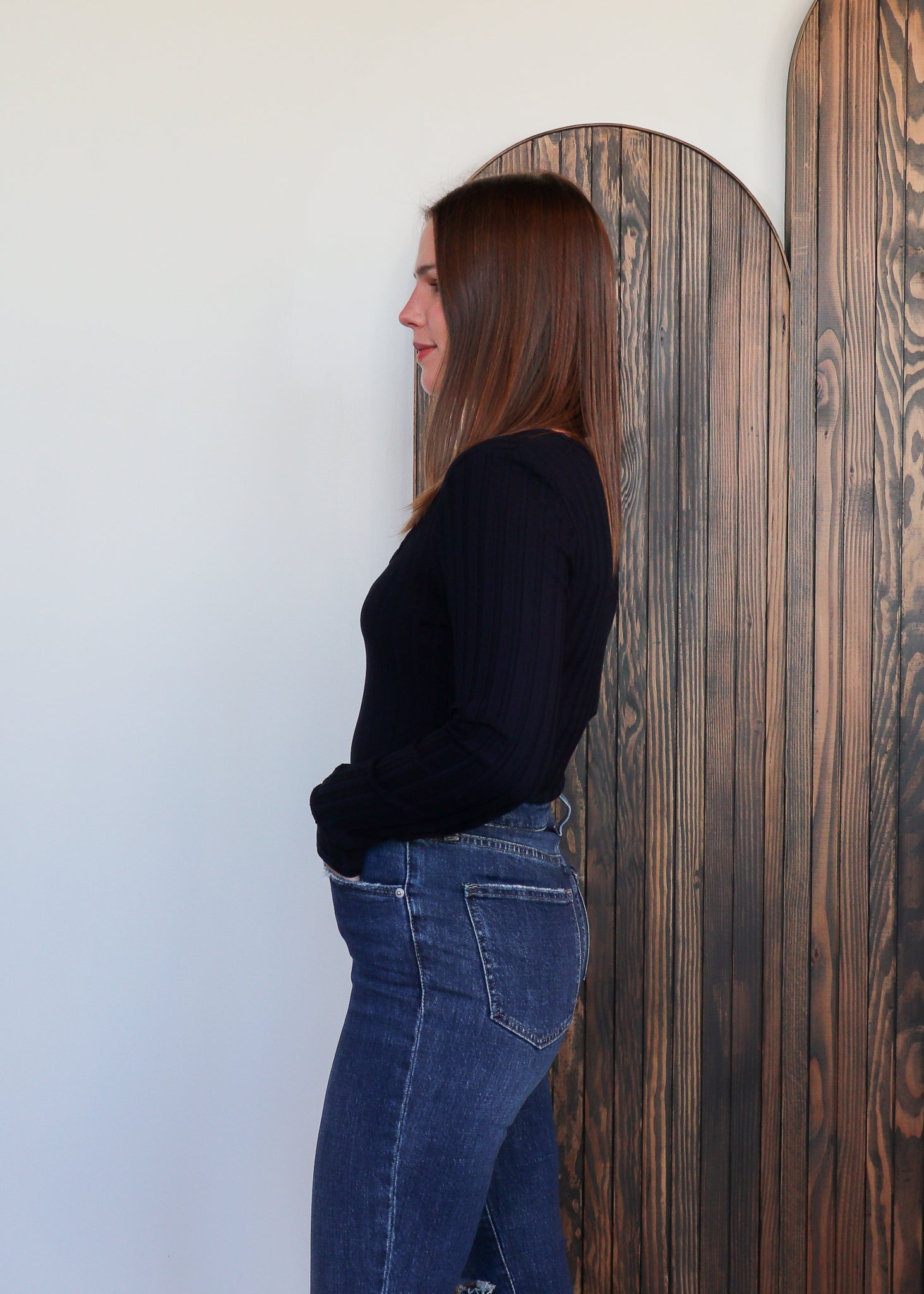 Squareneck Long Sleeve Top—Dark Navy