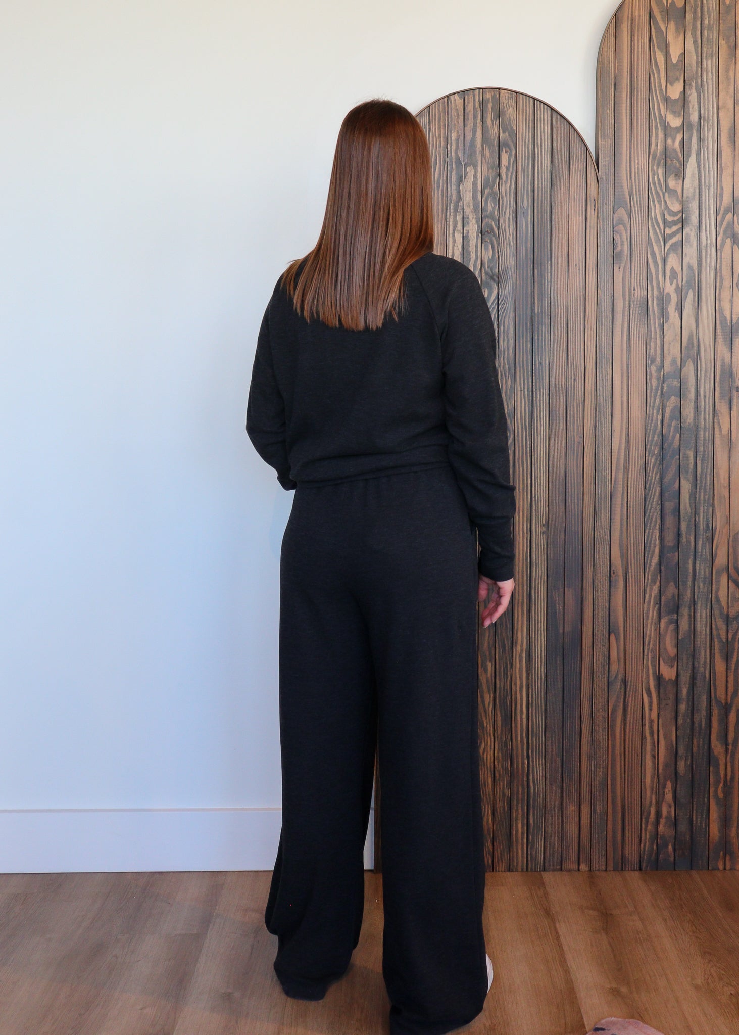 Wide Leg Pleated Pant—Muted Black
