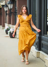 Kalista Textured Midi Dress—Mustard Yellow