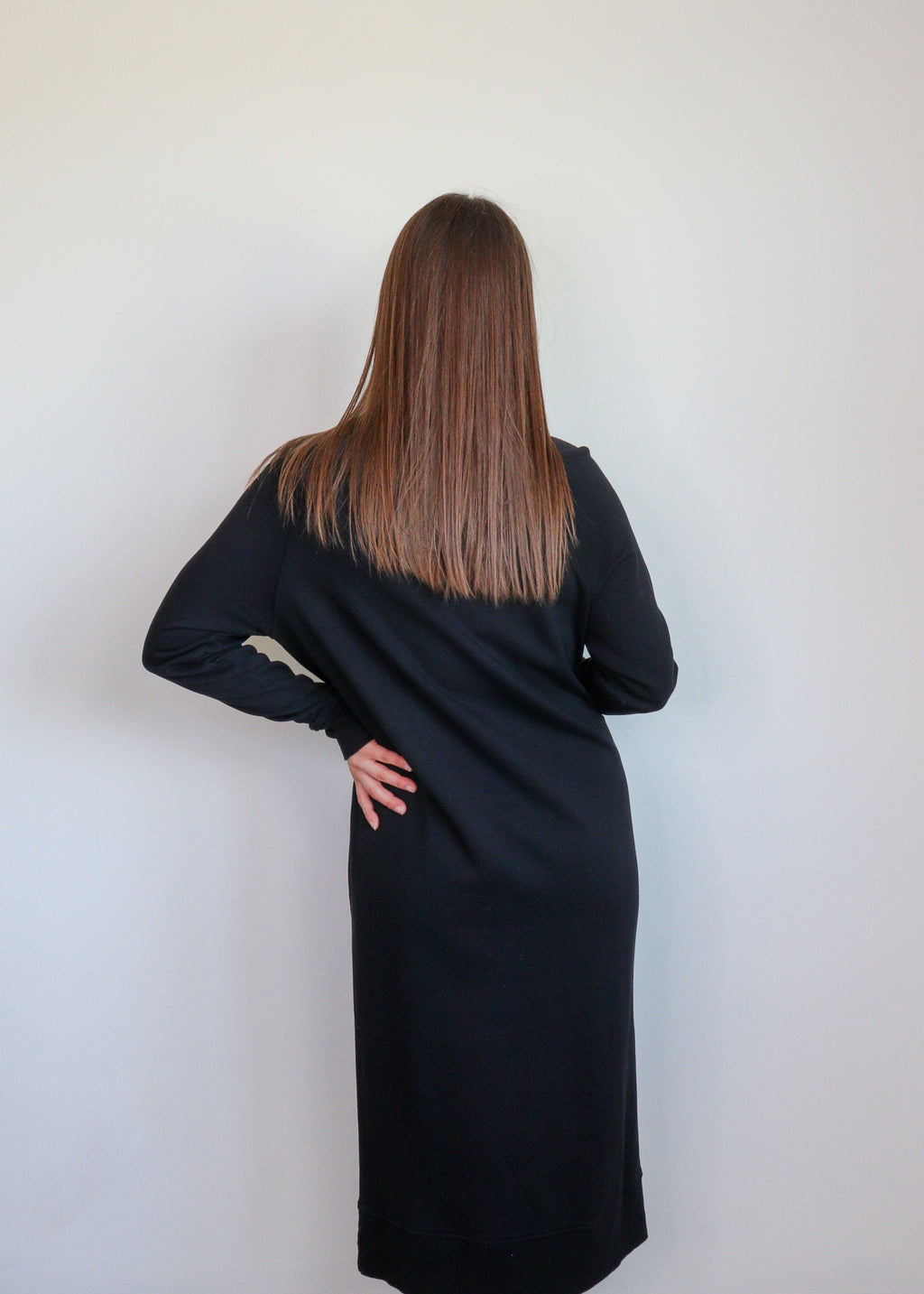 Midi Sweatshirt Dress—Black