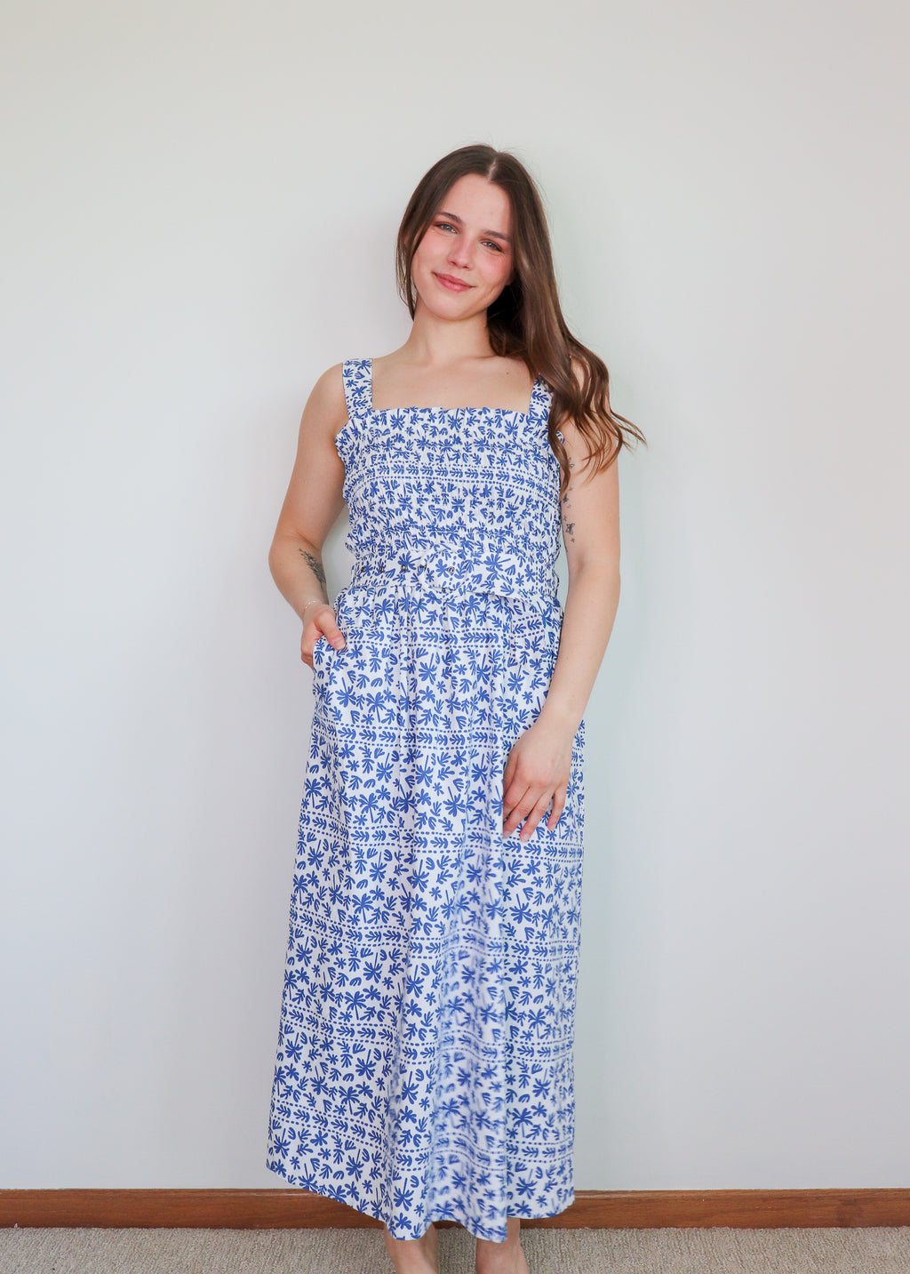 Ithica Midi Dress—Blue/White