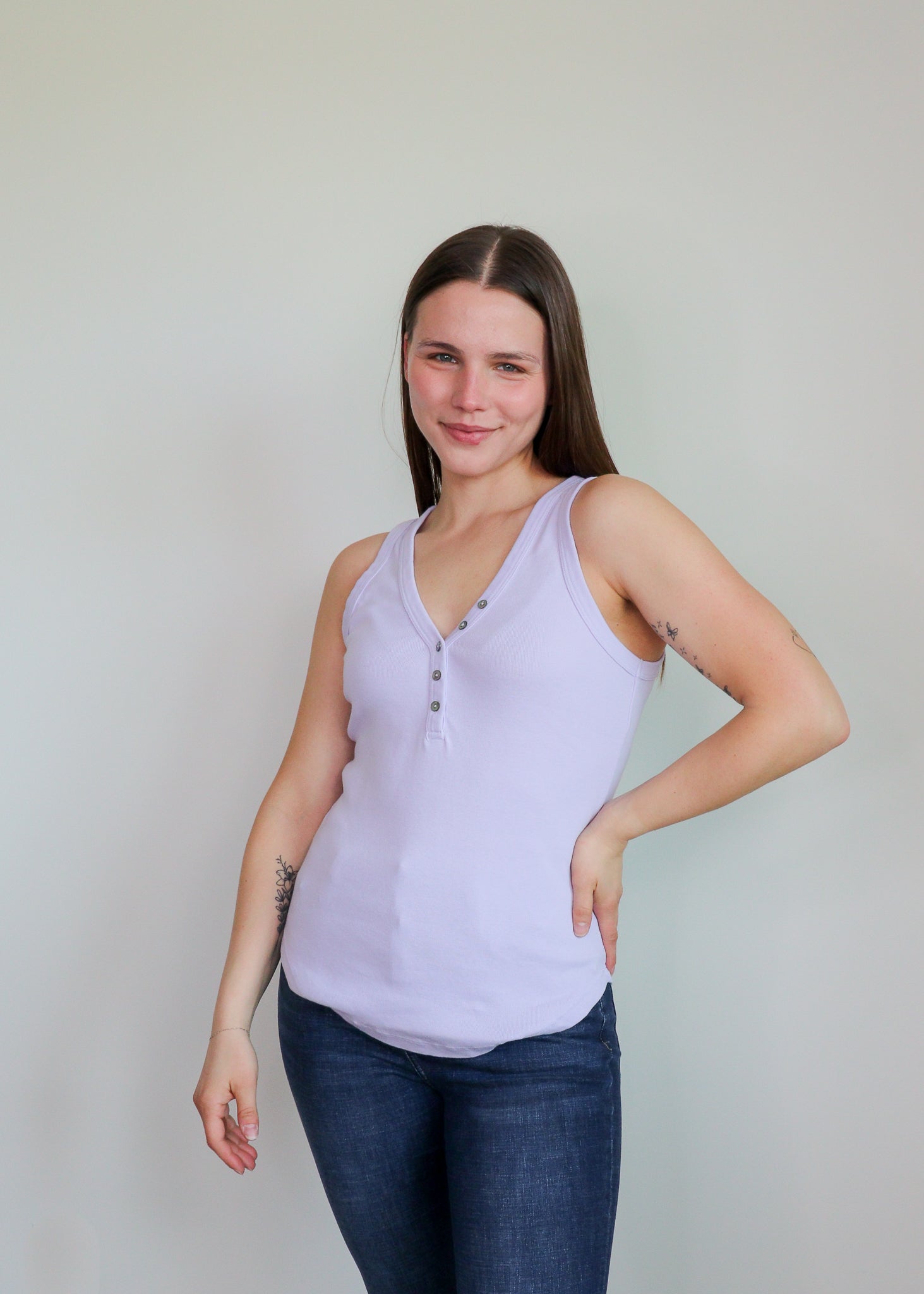 Luna V-Neck Henley Tank—Amethyst