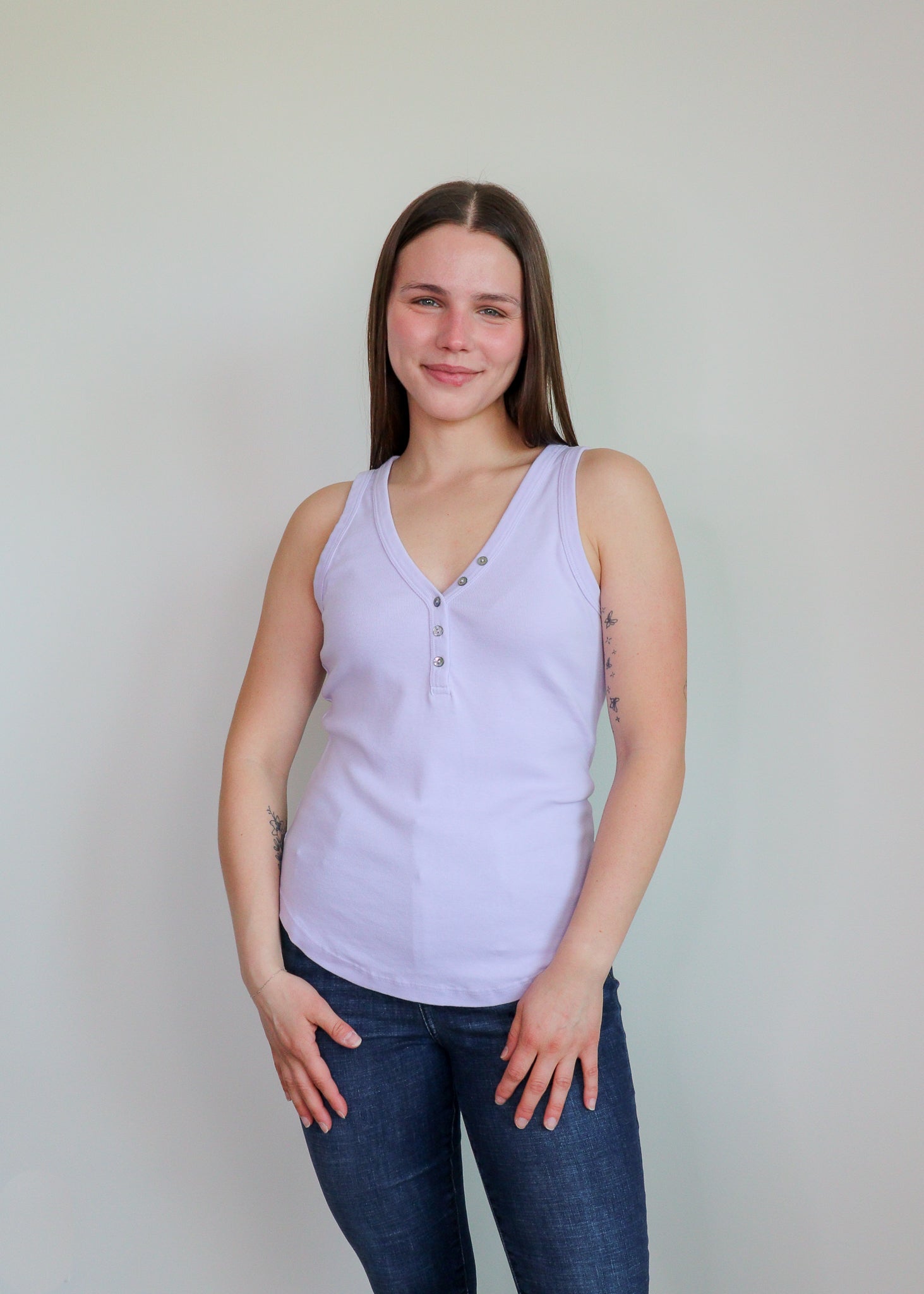 Luna V-Neck Henley Tank—Amethyst