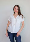 Rolled Short Sleeve Button Front Top—Ivory**FINAL SALE**