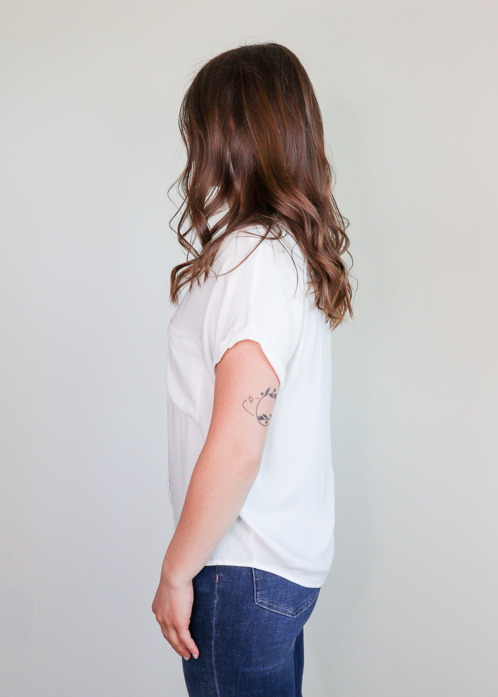 Rolled Short Sleeve Button Front Top—Ivory