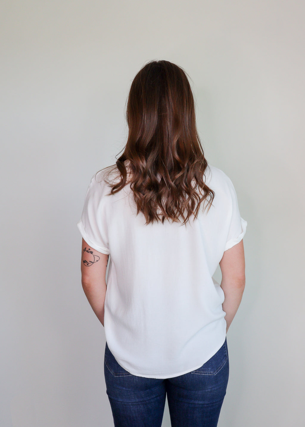 Rolled Short Sleeve Button Front Top—Ivory**FINAL SALE**