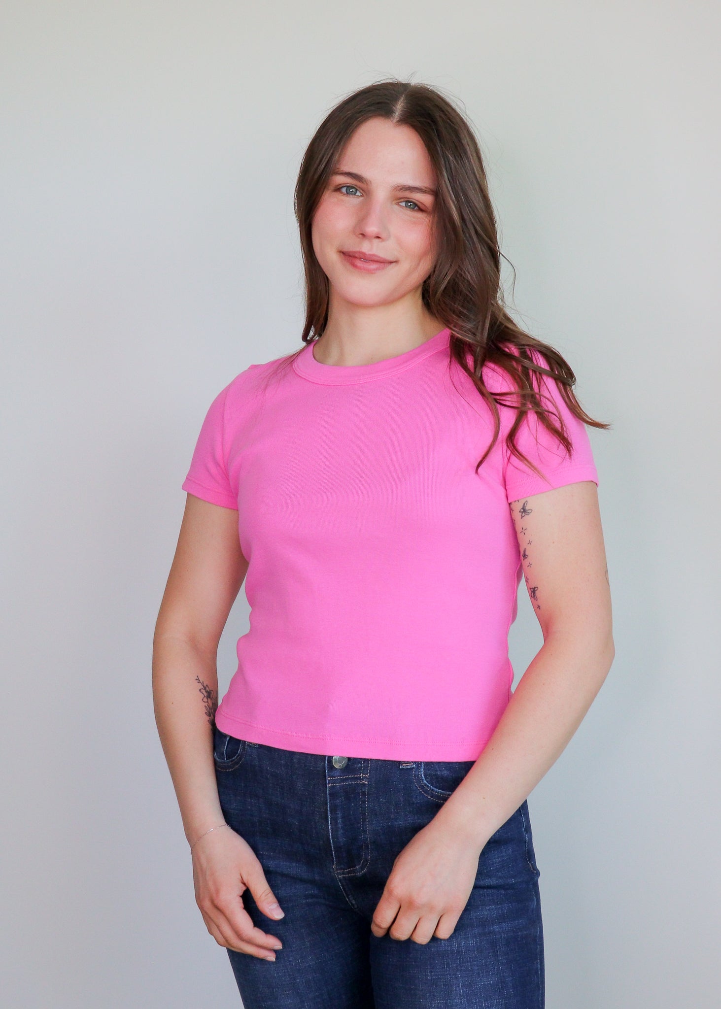 Mimi Cropped Tee—Azalea