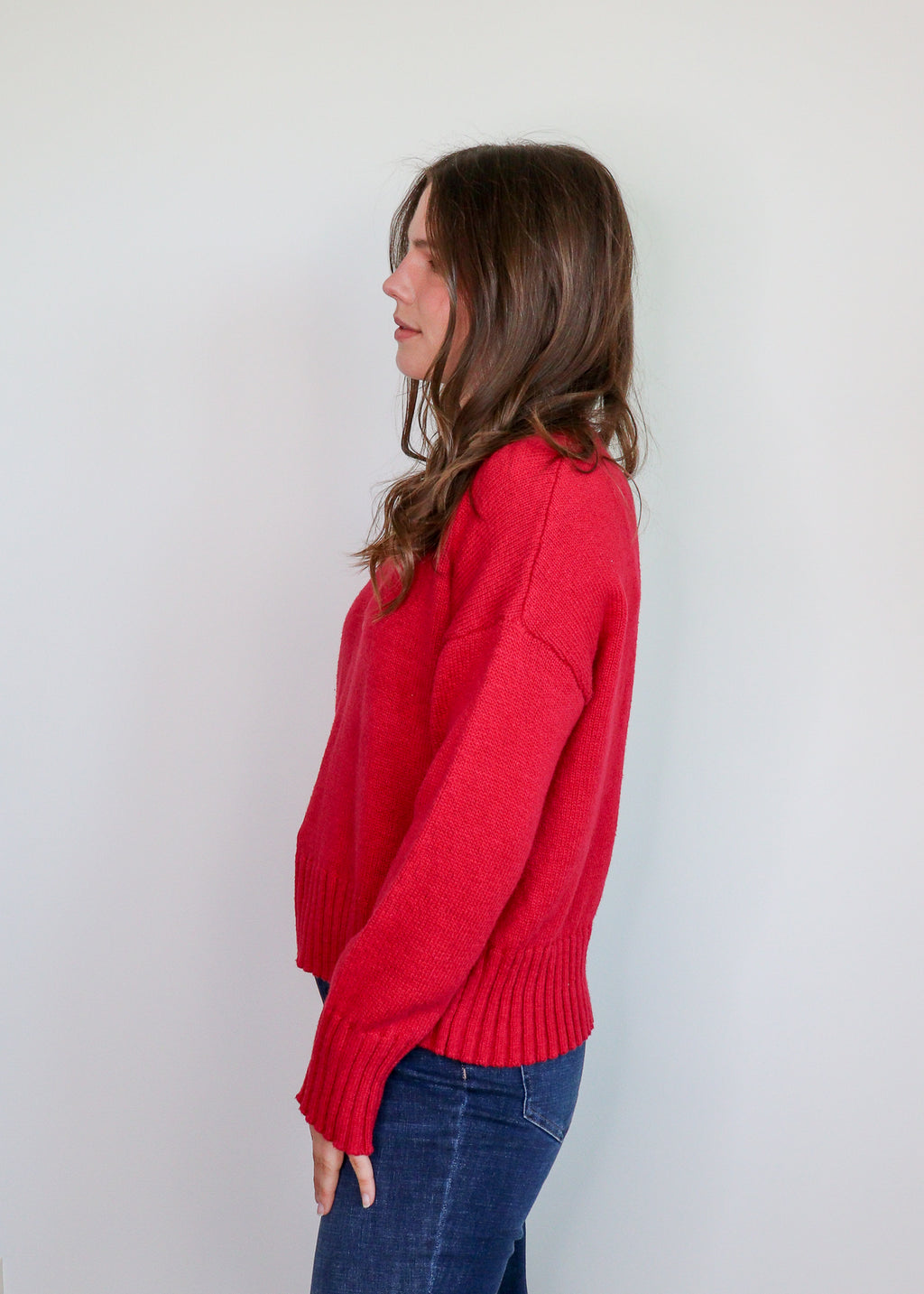 Raspberry Red Cotton Boucle Popover Sweater **FINAL SALE**