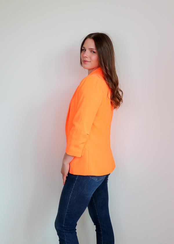 Casual Bright Neon Tangerine Blazer With Floral Lining**FINAL SALE**