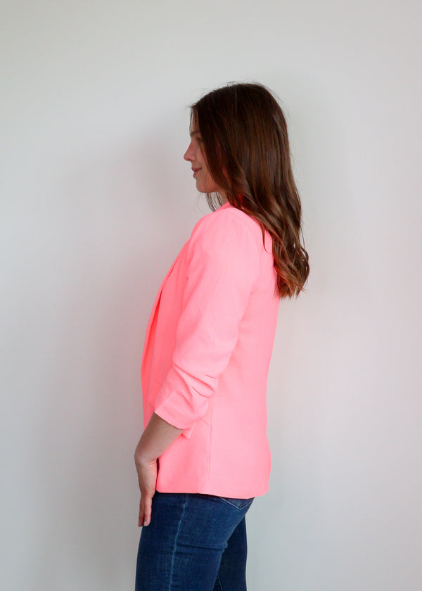 Casual Blazer With Floral Lining- Neon Salmon