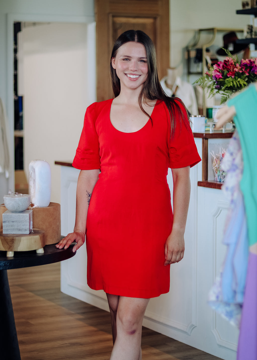 Donnie Scoop Neck Dress—Tomato Red**FINAL SALE**