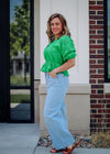 Eyelet Button Front Blouse—Jelly Bean Green