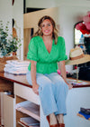 Eyelet Button Front Blouse—Jelly Bean Green