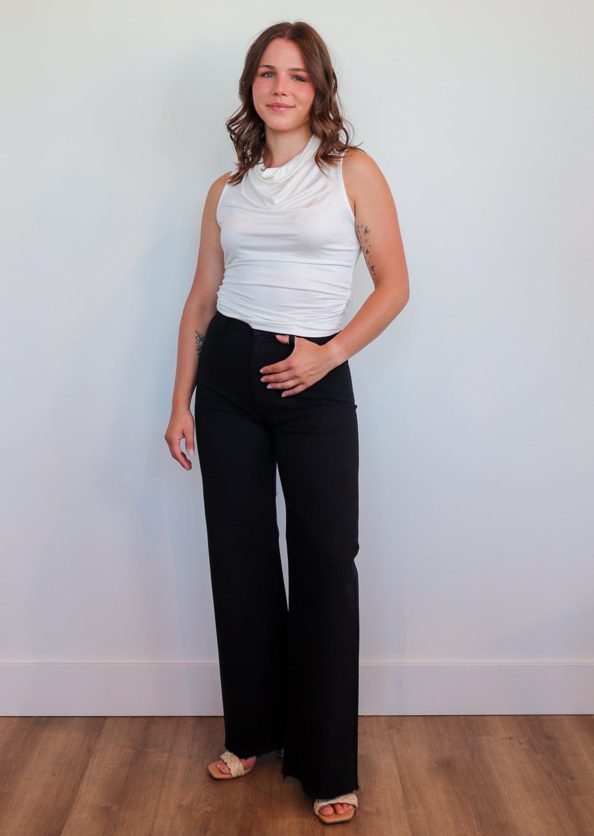 Anita Cowl Mock Neck Tank—Chalk