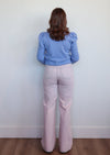 Classic Crewneck Puff Sleeve Sweater—Lilac Blue