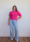 Astrid Puff Sleeve Sweater- Voltage Pink