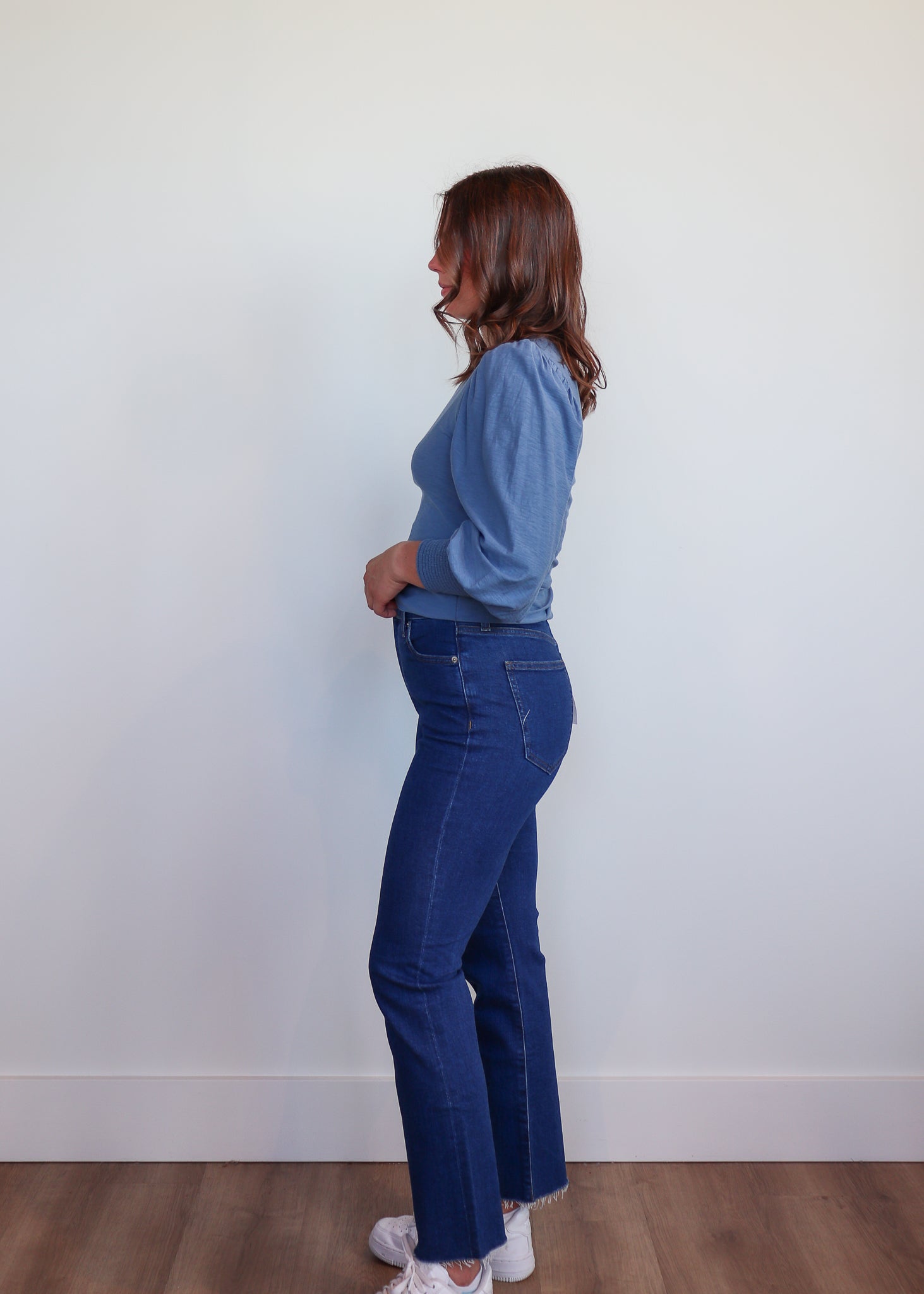 Loren Smocked Peasant Tee—Carolina Blue