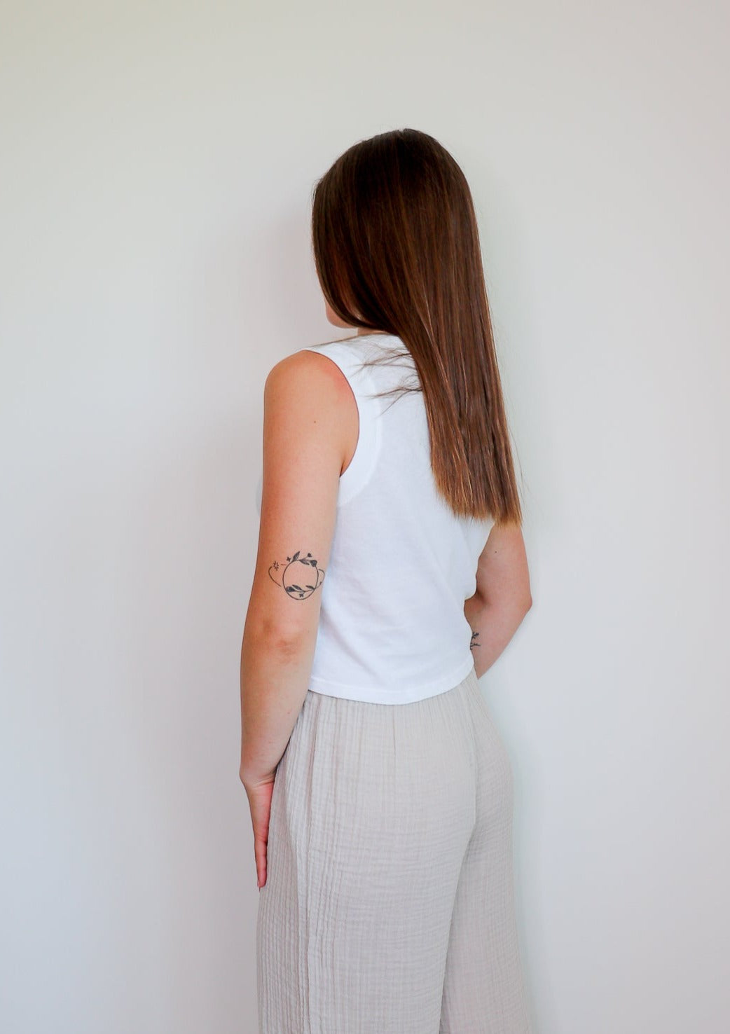 Johnnie Cropped Crew Neck Tank—White