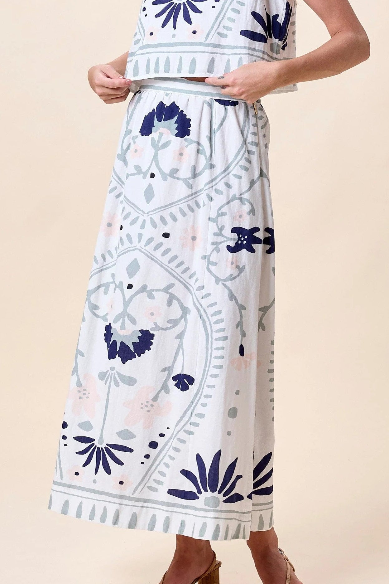 Juliet Ankle Skirt- Liliana Blue Surf Print