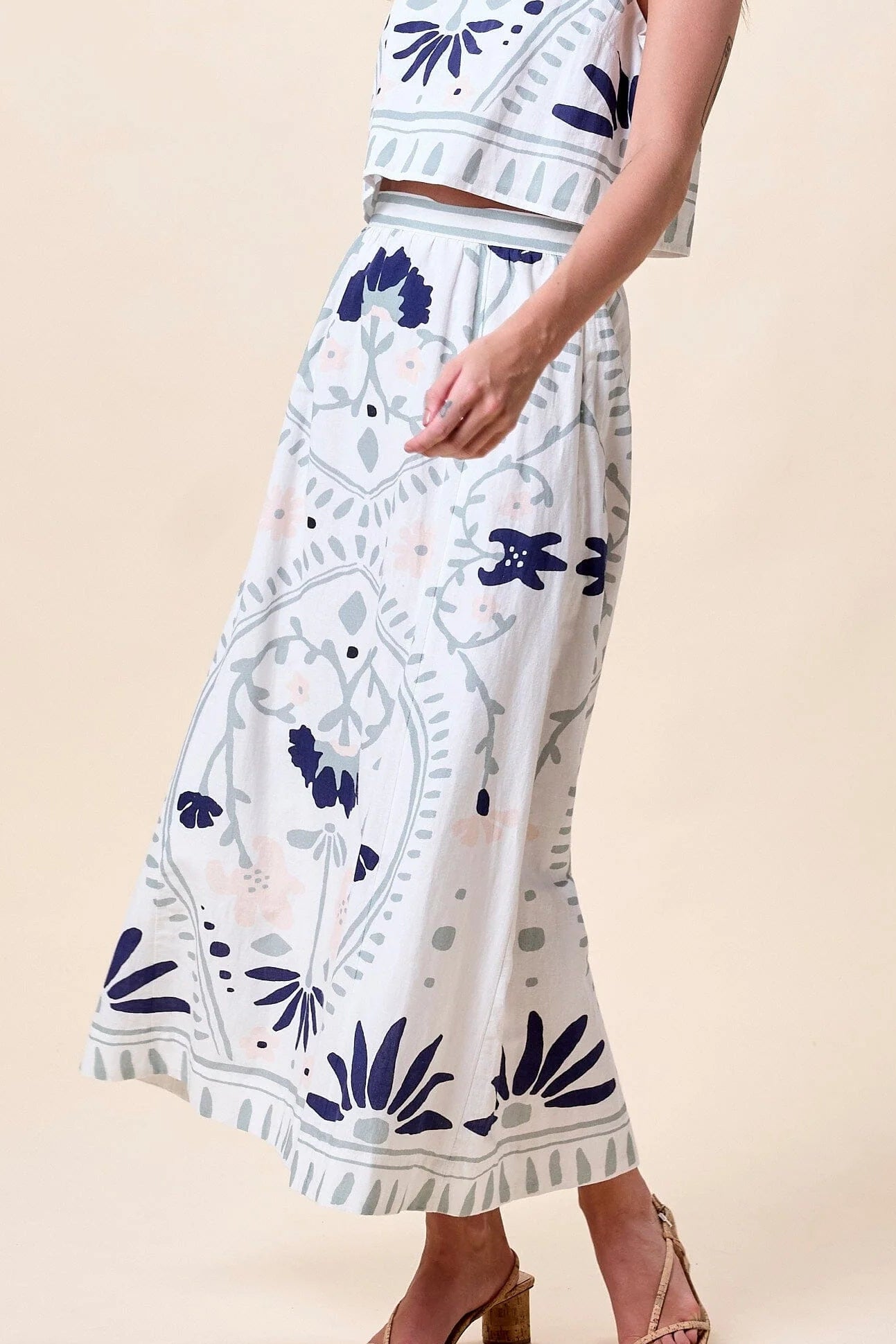 Juliet Ankle Skirt- Liliana Blue Surf Print