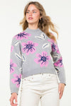 Flower Knit Sweater-Grey