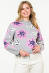 Flower Knit Sweater-Grey