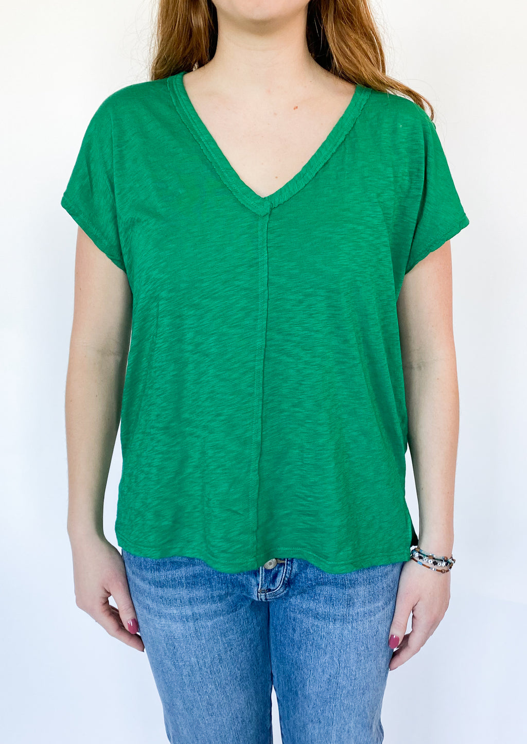 Michael Stars Lizzy V-Neck Tee- Emerald Green