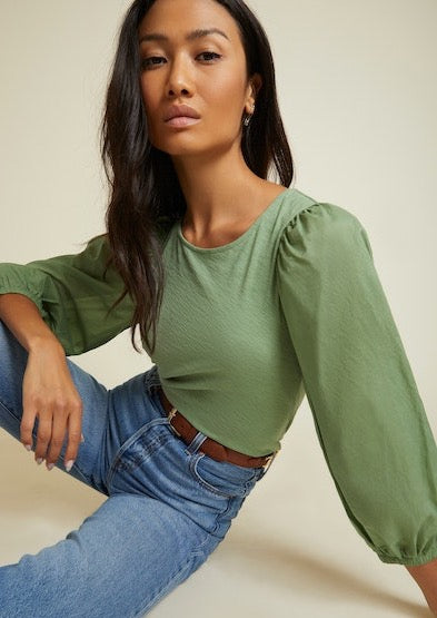 Shalom Tie Back Combo Tee- Clover Green