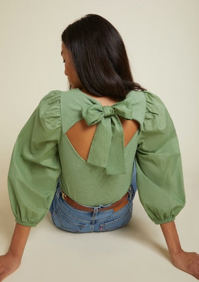 Shalom Tie Back Combo Tee- Clover Green