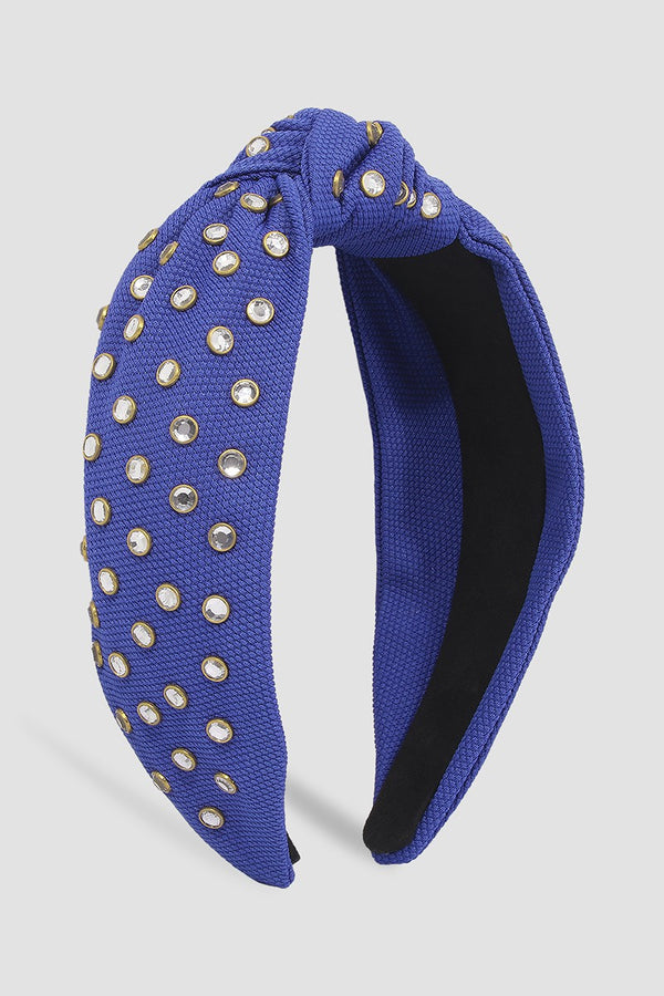 Circle Rhinestone Top Knotted Headband- Blue