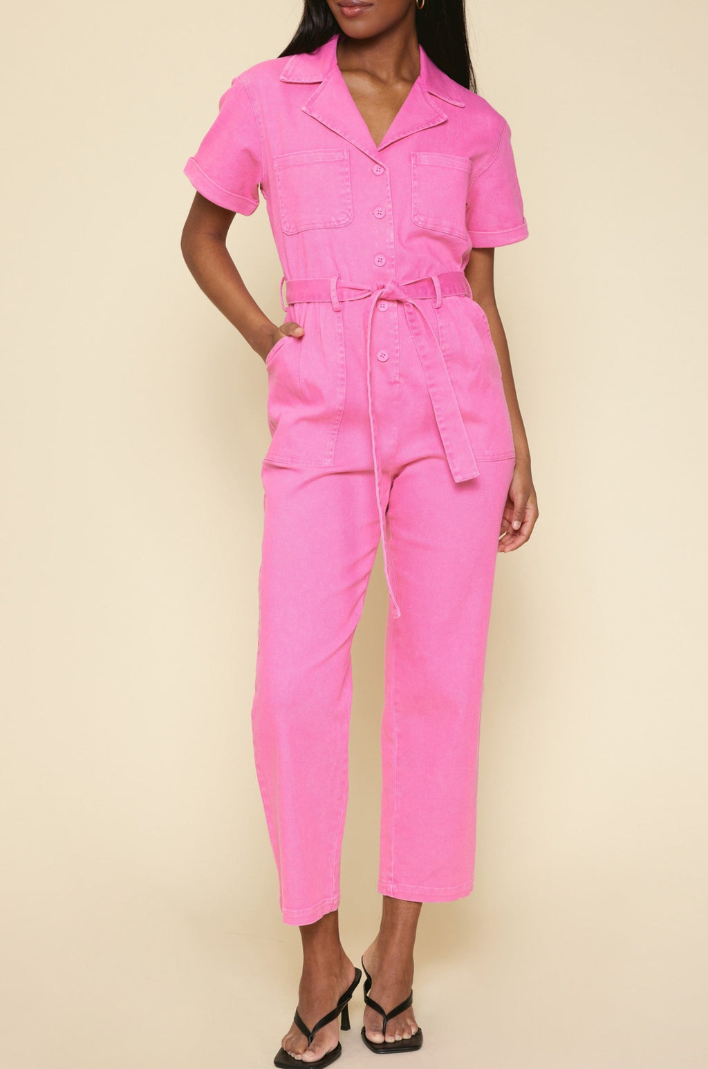 Short Sleeve Utility Jumpsuit- Pink**FINAL SALE**
