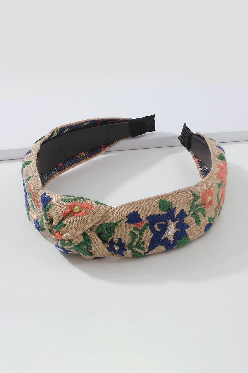 Embroidery Flower Leaf Print Headband