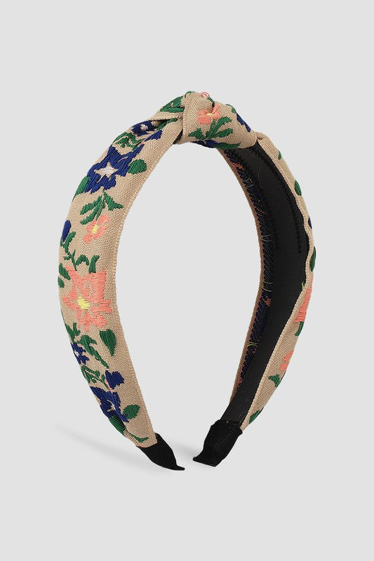 Embroidery Flower Leaf Print Headband