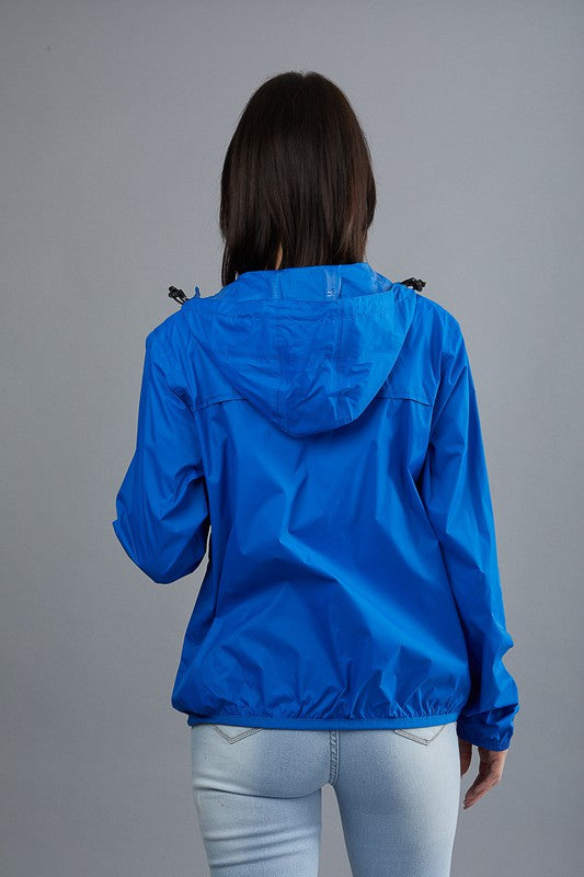 Boyfriend Fit Packable Rain Jacket- Royal Blue