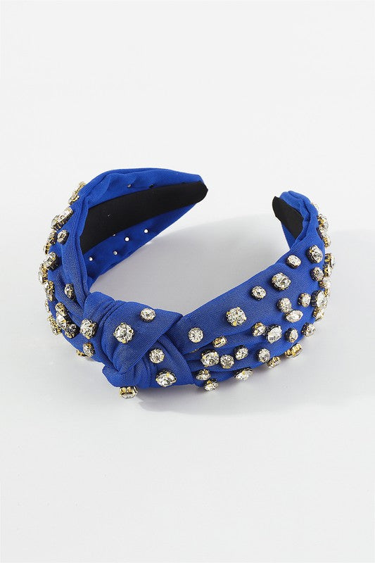 Rhinestone Top Knotted Headband- Royal Blue
