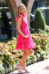 The Noelle Ruched Dress- Pink and Red Print**FINAL SALE **