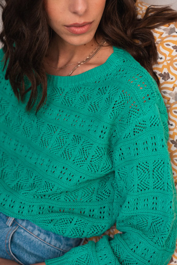 Niro Fancy Knit Sweater- Jade Green