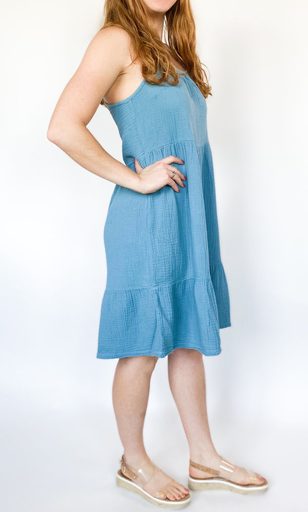 Bobi-Tiered Cami Dress- Blue**FINAL SALE**