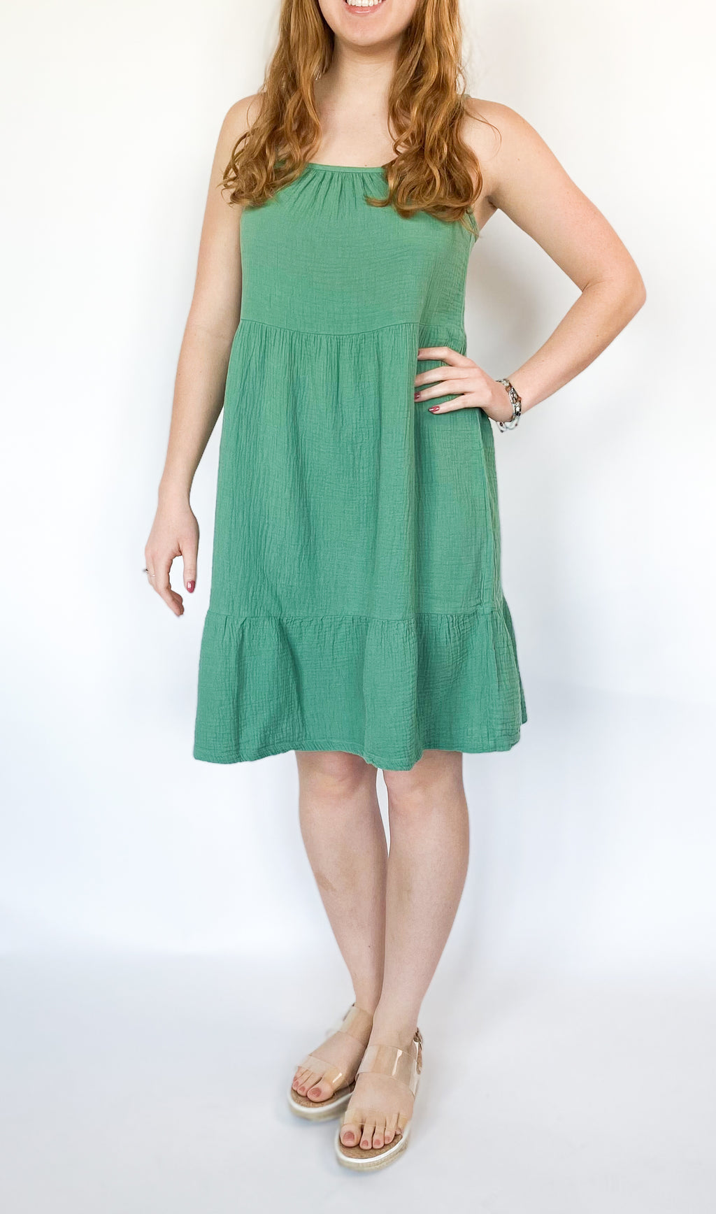 Bobi-Tiered Cami Dress- Green**FINAL SALE**