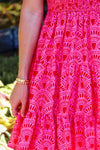 The Noelle Ruched Dress- Pink and Red Print**FINAL SALE **