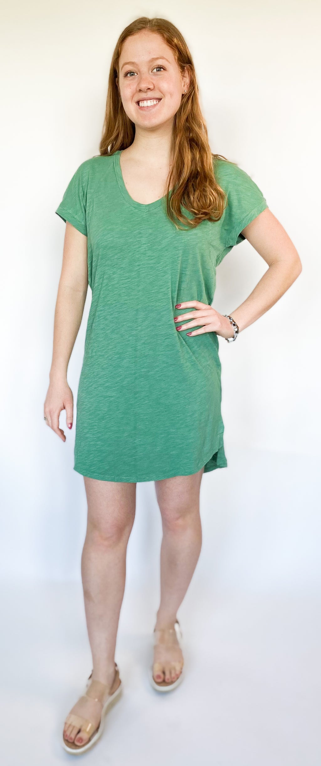 Bobi- Raglan T-Shirt Dress- Green