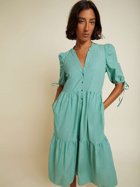 Dustin Romantic Midi Dress- Havana Green Stripe **Final Sale**