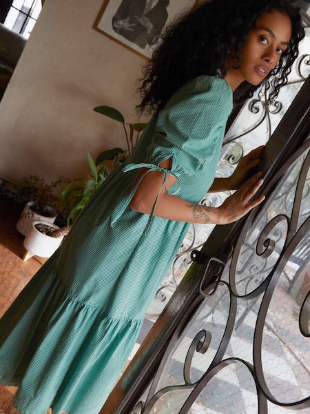 Dustin Romantic Midi Dress- Havana Green Stripe