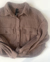 Cropped Button-Up Shirt/Jacket- Taupe Brown