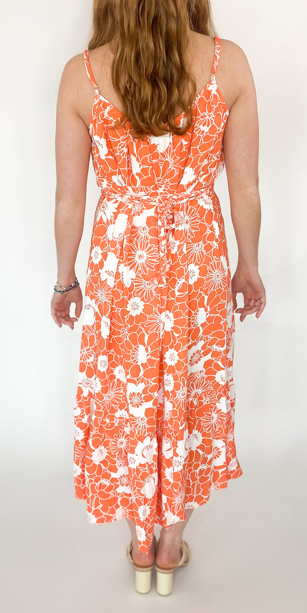 Leila Orange Floral Print Midi Dress **FINAL SALE**